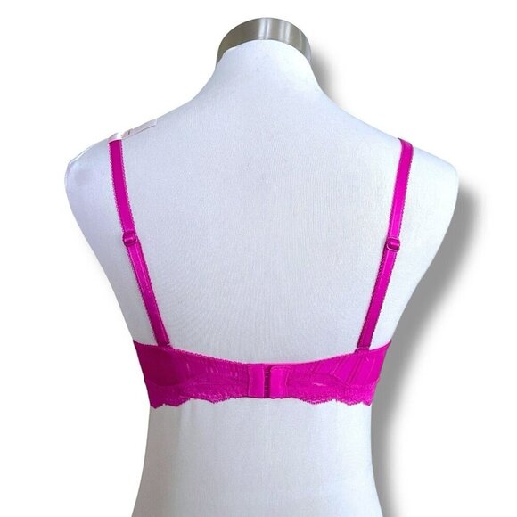 Ambrielle 34C Bra Raspberry Pink Sensual Stripe Plunge Push Up Padded Underwire - Picture 6 of 9